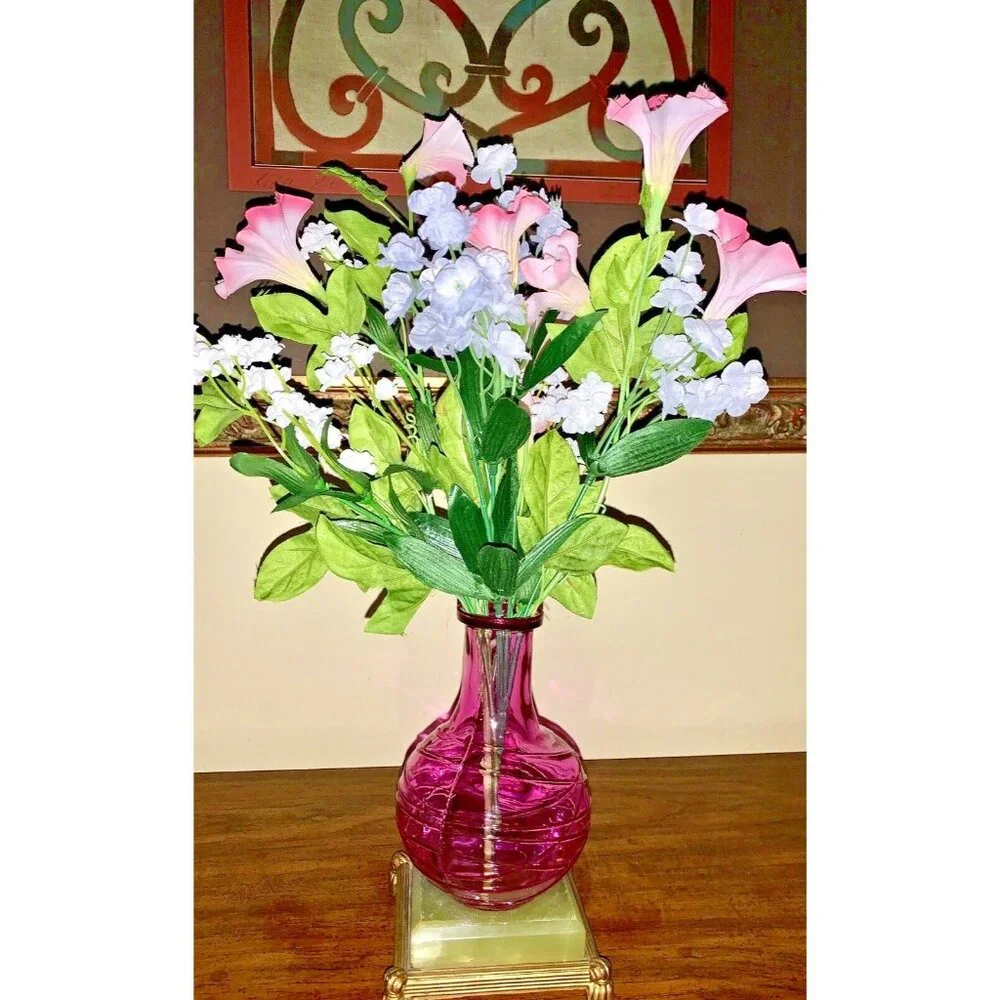 Vibrant Pink‎ Clear Art Glass Small Round Vase 6